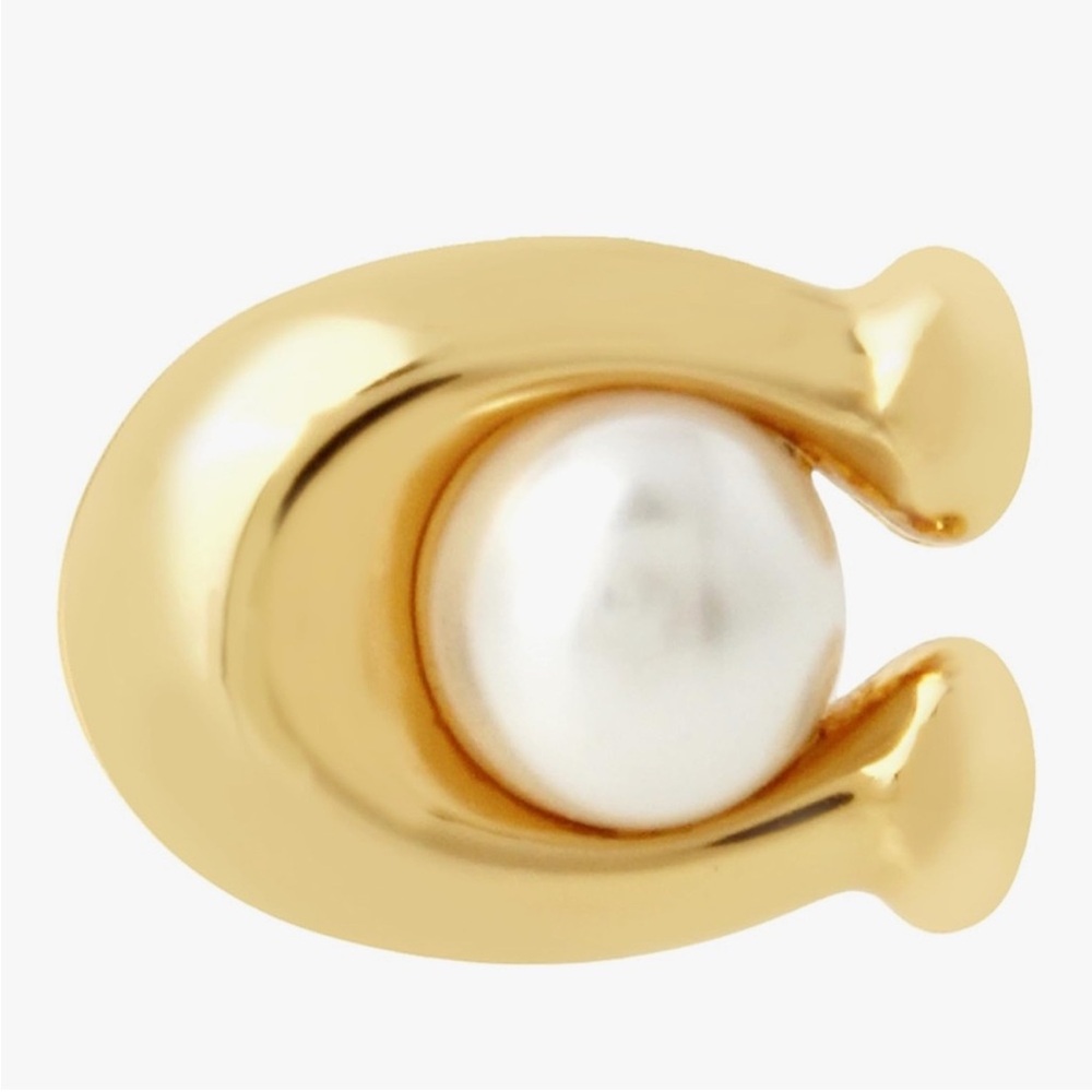 Coach Gold & Pearl C-Shape Post Earrings NWT - Picture 2 of 8